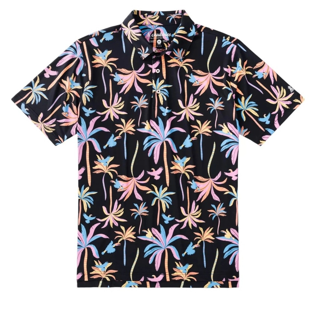 Chubbies The Black Light Night Performance Polo Shirt Tropical Neon Men's S NWT